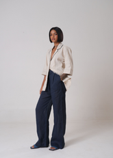 Linen Striped Shirt | Beige